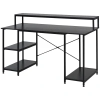 HOMCOM Mesa para Computadora Escritorio de Oficina Estudio con 3 Estantes Tabla Superior Patas con Almohadillas Ajustables Antideslizantes Marco Metálico 140x60x93 cm Negro(m-11)