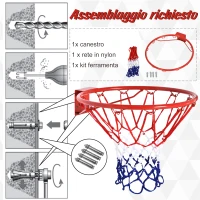HOMCOM Canestro Basket da Muro in Ferro con Rete in Nylon per Esterno e Interno, Φ46cm(m-4)