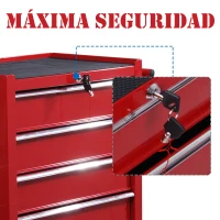 HOMCOM Carro caja de herramientas taller movil con 5 cajones 4 ruedas chapa de Acero Rojo(m-4)