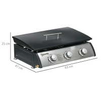 Outsunny 3 Burner Gas Plancha BBQ Grill with Lid, Black(m-3)