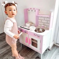 HOMCOM Cucina Giocattolo per Bambini 3+ Anni con 5 Accessori Inclusi, Gioco con Suoni Realistici, Armadietto, 55x30x80cm, Rosa(m-4)