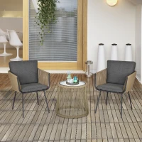 Outsunny Set 2 Poltroncine con Tavolino da Esterno in Rattan PE Stile Boho, Cachi e Grigio(m-2)