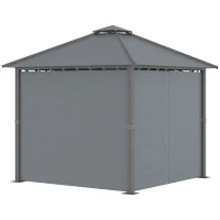 Outsunny Tonnelle de jardin pour terrasse avec 4 parois latérales double toit protection solaire 3 x 3 m gris(m-11)