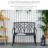 Outsunny 2-Seater Cast Aluminium Garden Bench Loveseat Outdoor Furniture Chair w/ Decorative Backrest & Ergonomic Armrest for Patio Terrace Porch(m-4)