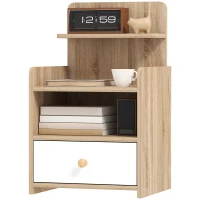 HOMCOM Multi-Storage Bedside Table - White/Wood-Effect(m-11)
