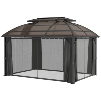 Outsunny 4 x 3m Aluminium Frame Hard Gazebo, with Accessories - Brown(m-12)
