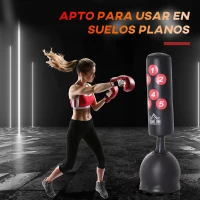 HOMCOM Saco de Boxeo de Pie 165 cm con Base Rellenable de Agua 22,5 kg o Arena 27,5 kg y Ventosas de Goma para Adultos y Niños 50x50x165 cm Negro(m-4)