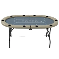 SPORTNOW 8 Player Folding Poker Table, with Cup Holders, Cushioning Edge, Brown and Blue(m-8)
