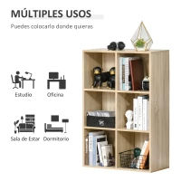 HOMCOM Estantería para Libros Estantes de Madera de 3 Niveles con 6 Cubos de Almacenaje para Sala de Estar Dormitorio Oficina 65,5x30x97,5 cm Roble(m-6)