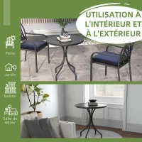 Outsunny Table de jardin ronde Ø66cm, table d'exterieur en acier galvanisé avec plateau à lattes pour terrasse, balcon, noir(m-5)