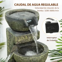 Outsunny Fuente de Agua en Cascada de 4 Niveles 5W con Bomba de Agua y Salida de Agua Ajustable 25x24x60 cm Multicolor(m-5)