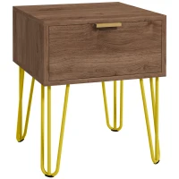 HOMCOM Table de chevet table de nuit avec tiroir table d'appoint en bois - pieds en épingle acier doré 39,5L x 41l x 49H cm(m-1)