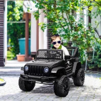 HOMCOM Kids Electric Ride On Car 12V Off Road Toy with Parental Remote Control 2 Motors Horn Lights Suspension Wheels for 3-6 Years Old Black(m-2)