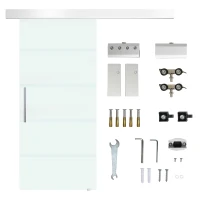 HOMCOM Schiebetür Komplettset Zimmertür 90 x 205 cm Wandmontage Schiebetürsystem mit Laufschiene Innentüren Komplett-Set für Schiebetüren Trennwände, Milchglas Streifen(m-10)