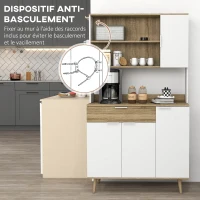 HOMCOM Armoire de cuisine meuble de rangement 4 portes 1 tiroir design scandinave 98 x 39 x 180 cm blanc et naturel(m-7)