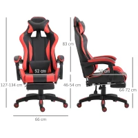 Vinsetto Sedia da Gaming con Poggiapiedi Estendibile, Poltrona Gaming Ergonomica Reclinabile Ecopelle 66×60×127-134cm Rosso(m-3)