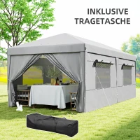 Outsunny 3 x 6 m Pop-up-Pavillon mit Seitenwänden und Tragetasche, UPF50+ höhenverstellbares Gartenzelt, Hellgrau(m-7)