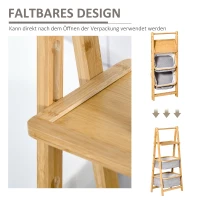 HOMCOM Standregal Badezimmerregal Bambusregal 3-stufiges Büroregal Lagerregal Aktenregal Küchenregal faltbar Perfekt für das Wohnzimmer Küche Bad Büro Bambus Polyester Natur+Grau 44,5x33x108 cm(m-5)