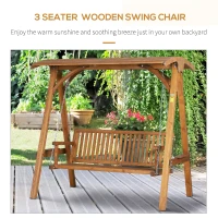 Outsunny 3 Seater Garden Swing Seat Wooden Swing Chair Hammock Bench Lounger with Canopy, Natural(m-4)