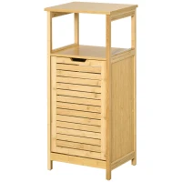 kleankin Mueble Auxiliar de Baño de Bambú Armario para Baño con 2 Estantes y 1 Cajón de Tela Extraíble Mueble de Almacenaje para Salón Cocina 40x30x86,5 cm Natural(m-11)