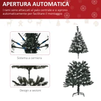 HOMCOM Albero di Natale Innevato 150cm con Bacche Decorative Bianche, Base Rimovibile Pieghevole, 378 Rami, Verde(m-6)