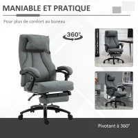 Vinsetto Fauteuil de bureau direction massant hauteur réglable dossier inclinable repose-pied intégré lin gris(m-7)