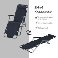 Outsunny Sonnenliege mit Kissen, Klappbare Strandliege mit 2-Fach verstellbare Rückenlehne Gartenliege, 2-in-1 Relaxliege, Metall + Oxfordstoff, Schwarz 135 x 60 x 89 cm(m-4)