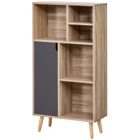 HOMCOM Freestanding Bookshelf Living Room Bookcase Storage Cabinet with 5 Shelves and Door Cupboard for Home Office, Bedroom, Study, Grey(m-11)