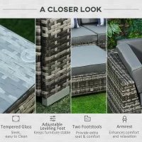 Outsunny 6 PC Rattan Sofa Coffee Table Set Sectional Wicker Weave Furniture for Garden Outdoor Conservatory w/ Pillow Cushion Grey(m-7)