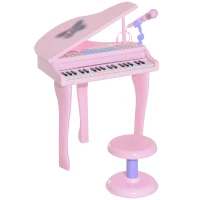 HOMCOM Keyboard Kinder mit 37 Tasten, Hocker Klavier mit Mikrofon, LED-Lehrmodus, Aufnahme, Piano Musikinstrument für 3-6 Jahre Kinder Rosa(m-1)