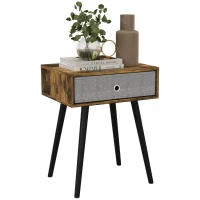 HOMCOM Bedside Table, Industrial Nightstand, Tall End Table with Removable Fabric Drawer, Retro Chic Side Table Accent Furniture with Wooden Legs, Rustic Brown(m-1)