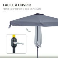 Outsunny Demi parasol - parasol de balcon 5 entretoises métal 2,3 x 1,3 x 2,49 m polyester haute densité gris(m-4)