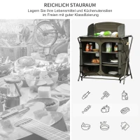 Outsunny Campingschrank Küchenbox Tragetasche Windschutz Tragetasche Stahl 600D Oxford-Gewebe Grün 57 x 94 x 109 cm(m-6)