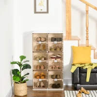 HOMCOM Plastic Shoe Storage Cabinet, Portable Cube Shoe Storage Organizer for Space Saving Bedroom, Entryway for Shoes and Slippers, White and Brown(m-2)