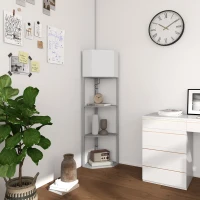 HOMCOM Corner Floor Lamp with Shelves, Tall Standing Lamps for Living Room, with Pull Chain Switch Bulb not Included, Grey(m-8)