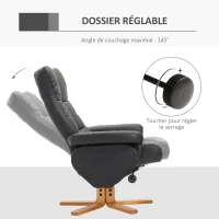 HOMCOM Fauteuil relax inclinable fauteuil de salon avec repose-pieds pouf coffre rangement revêtement synthétique couleur noire(m-4)