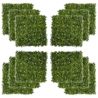 Outsunny 12PCS Artificial Boxwood Wall Panels 50cm x 50cm Grass Privacy Fence Screen Faux Hedge Greenery Backdrop Encrypted Milan Grass with White Flowers for Home Garden Backyard Balcony(m-1)
