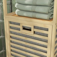 HOMCOM Colonna Bagno con 3 Ripiani in Legno di Bambù e Cesto Portabiancheria in Tessuto, 44x33x160cm(m-8)
