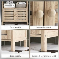 HOMCOM Mobile Bagno in Bambù con 3 Ripiani e Armadietto Inferiore, 63x30x138 cm, Color Legno e Bianco(m-6)
