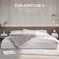 HOMCOM Juego de 2 Mesitas de Noche Colgantes Mesillas de Noche con Cajón para Dormitorio 37x32x21 cm Blanco(m-4)