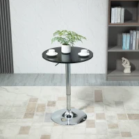 HOMCOM Round Height Adjustable Bar Table Counter Pub Desk with Metal Base for Home Bar, Dining Room, Kitchen, Black(m-7)