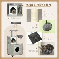 PawHut Enclosed Cat Litter Box with Cat House, Cat Bed, Scratching Posts, Platforms, for Indoor Cats - Grey(m-5)