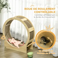 PawHut Roue de course pour chat d'intérieur tapis roulant avec frein coussins de grattage diamètre 91 cm naturel(m-6)