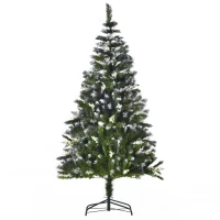 HOMCOM Albero di Natale Innevato 180cm con Bacche Decorative Bianche, Base Rimovibile Pieghevole, 603 Rami, Verde(m-1)