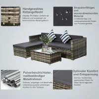 Outsunny Gartenmöbel-Set aus PE-Rattan, Rattan-Lounge-Set, inkl. Kissen  u. Polstern,  Grau(m-5)