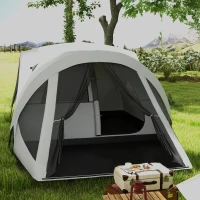 Outsunny Tenda da Campeggio 4 Posti Impermeabile con Zona Notte e Zona Giorno, in Poliestere, 430x300x190 cm, Grigio(m-8)