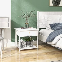 HOMCOM Bedside Table with Drawer and Bottom Shelf, Square Side End Table for Bedroom, Living Room, White, Set of 2(m-7)