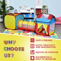 HOMCOM Tenda Gioco per Bambini 3+ con Tunnel e Casetta, per Indoor e Outdoor (230x70x89cm), Sistema Pop-up(m-5)