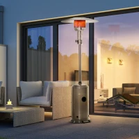 Outsunny Parasol Chauffant Commercial 12,5 KW - Chauffage d'extérieur gaz 30 m² - Chauffage de terrasse - Double sécurité - Puissance réglable - roulettes - Acier INOX. Gris(m-2)