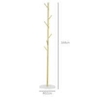 HOMCOM Appendiabiti da Terra Autoportante con 8 Ganci, Base in Marmo e Acciaio, Ø32x164cm, Oro(m-3)